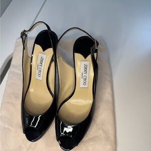 Jimmy Choo Nova Slingback Black patent Peep-Toe Heels